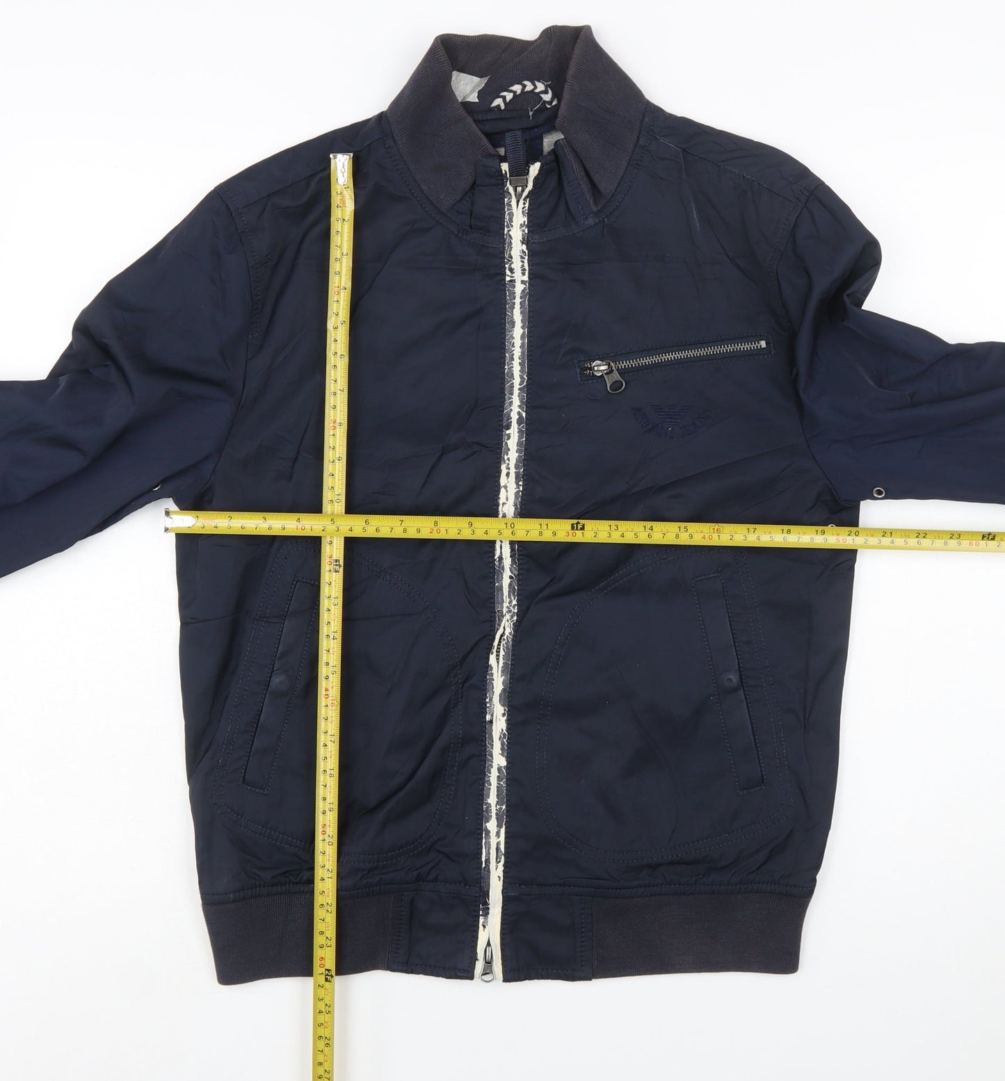 Armani Jeans Men's Blue Bomber Jacket Size M Stand-Up Collar