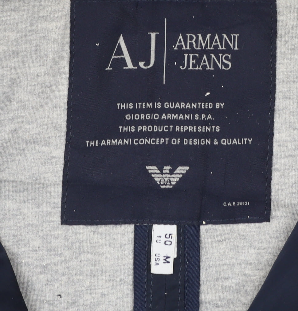 Armani Jeans Men's Blue Bomber Jacket Size M Stand-Up Collar