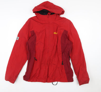 Additional front view of Jack Wolfskin boys’ red hooded waterproof parka jacket, size 176