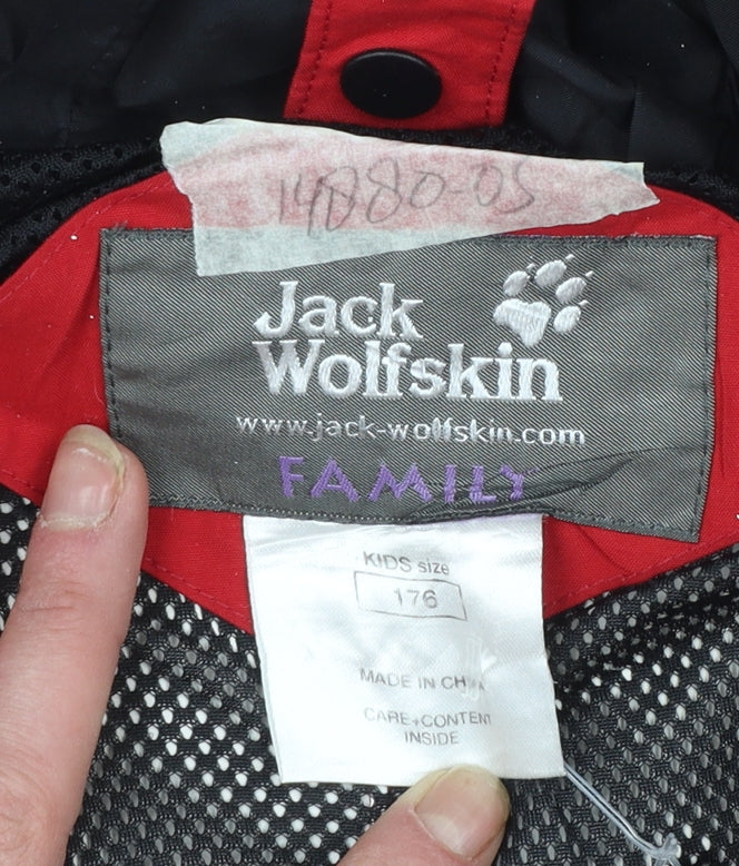 Jack Wolfskin Boys Red Hooded Waterproof Parka Jacket Size 176