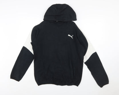Additional front view of Puma boys’ black & white pullover hoodie 15-16 years, size 2XL, cotton blend