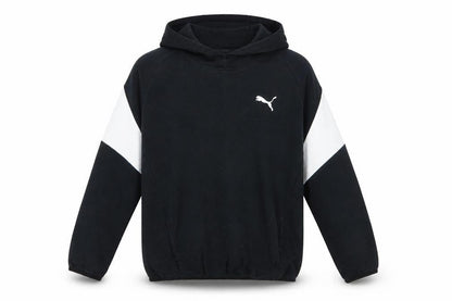 Front view of Puma boys’ black & white pullover hoodie 15-16 years, size 2XL, cotton blend