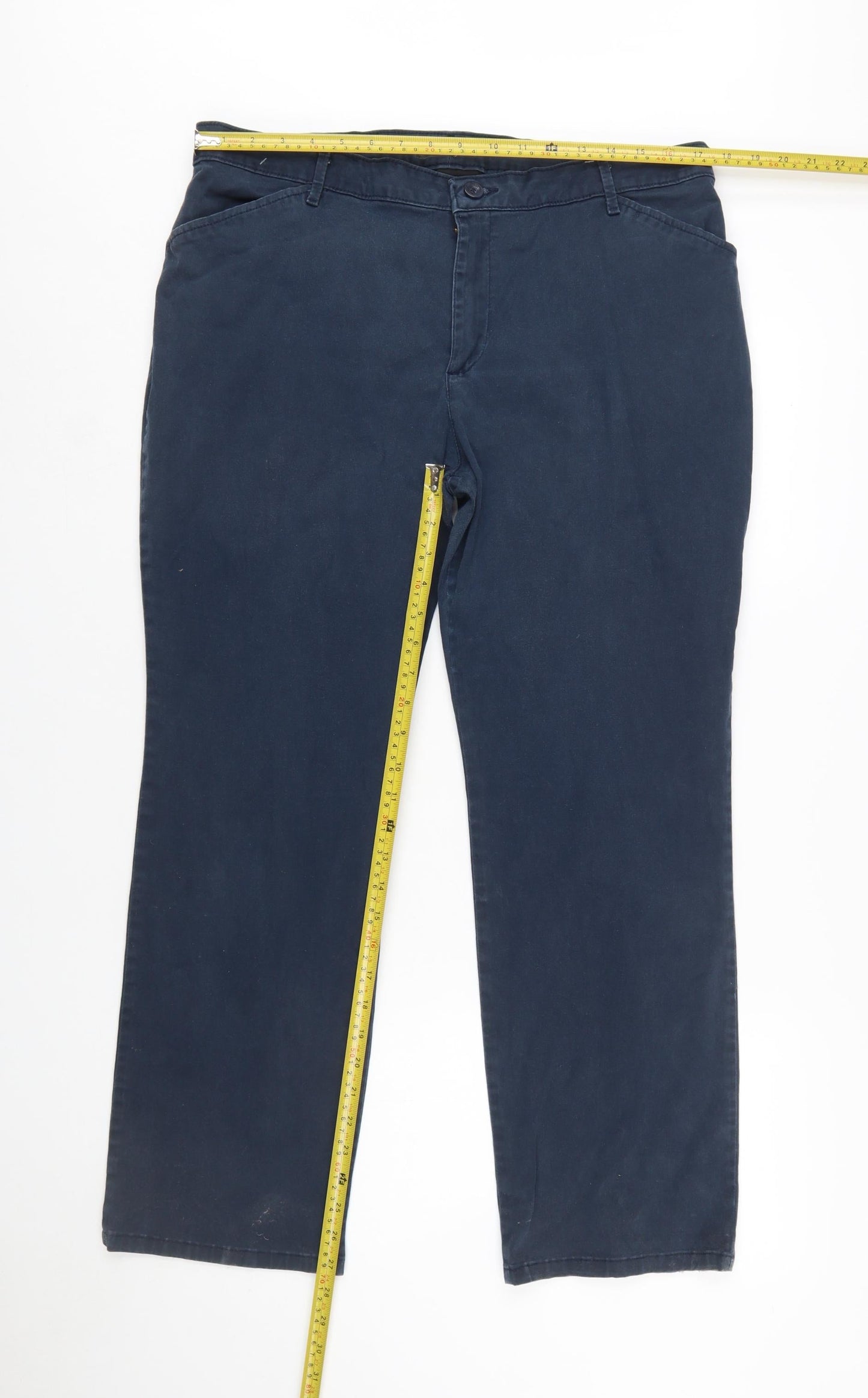 Lee Women's Blue Chino Straight Leg Relaxed Fit Mid Rise Trousers Size 16