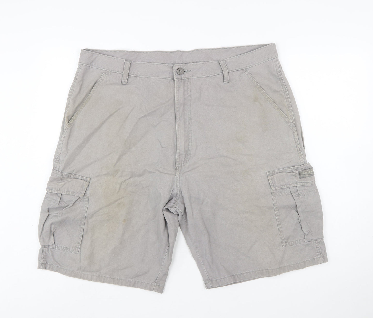 Wrangler Mens Grey Cargo Shorts 38 Regular Cotton Canvas Workwear