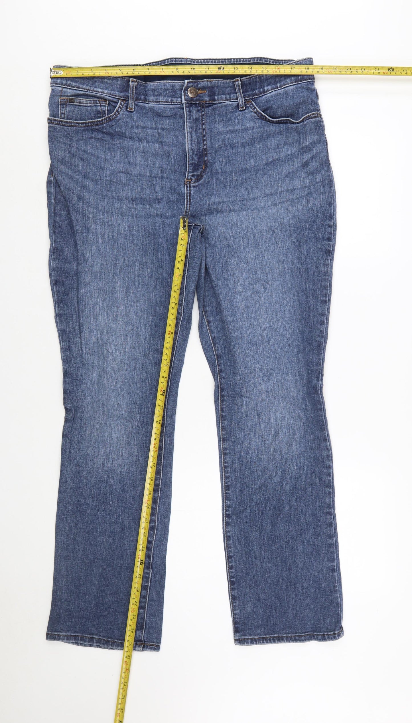 Lee Womens Blue Straight Leg Mid Rise Flex Motion Jeans Size 18