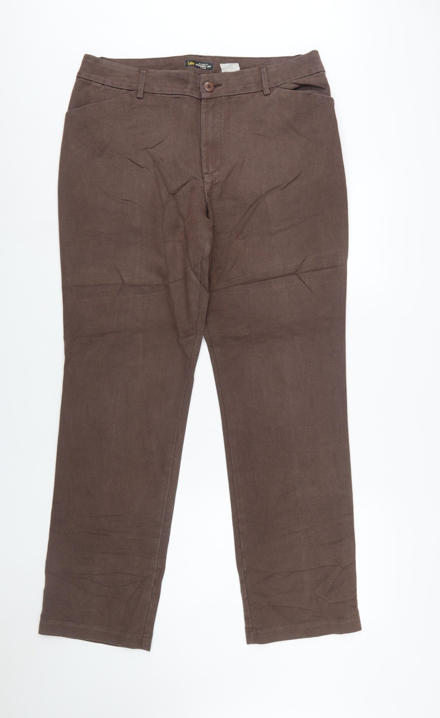 Lee Women's Brown Straight Leg Mid Rise Relaxed Fit Trousers Size 14 Long