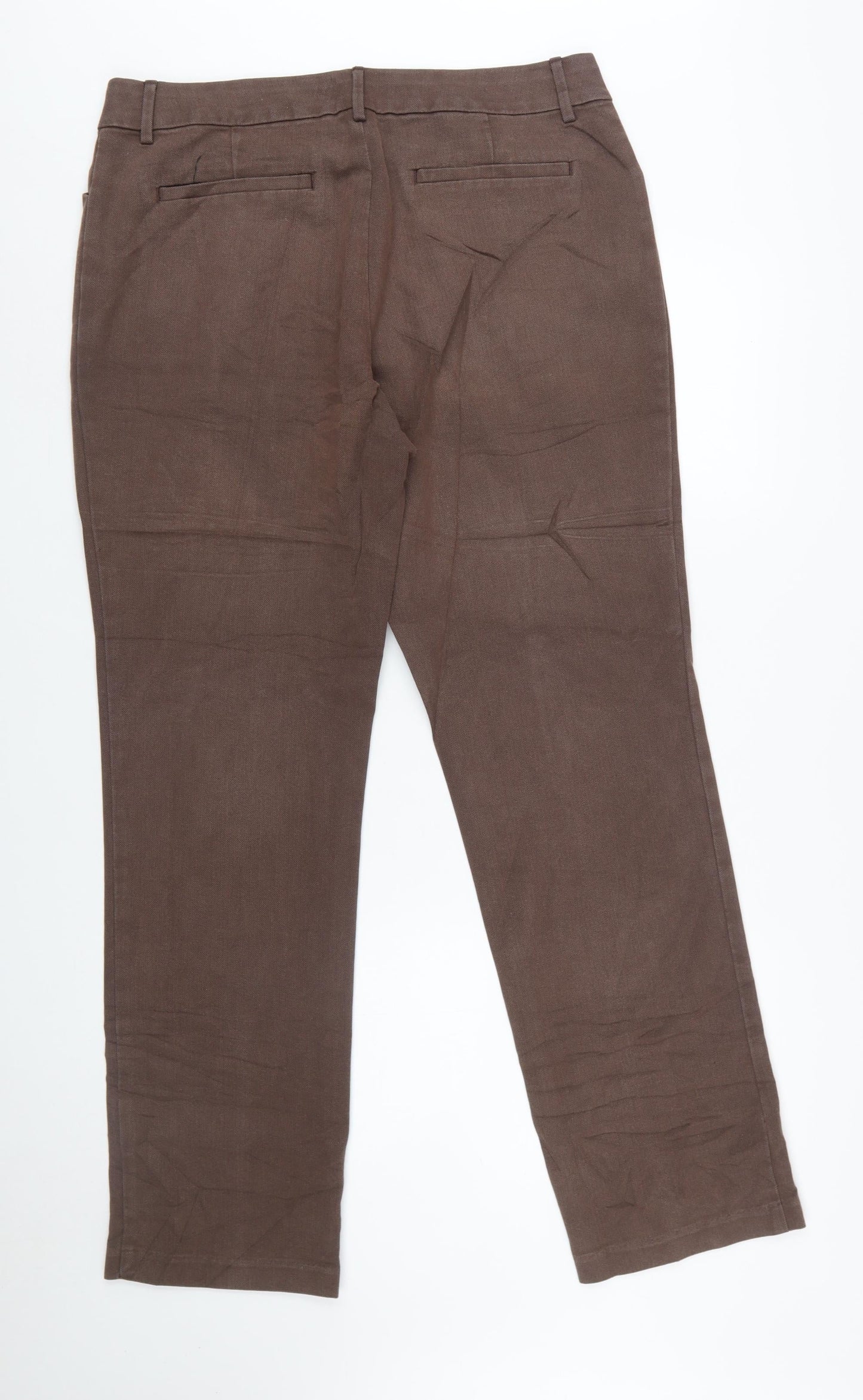 Lee Women's Brown Straight Leg Mid Rise Relaxed Fit Trousers Size 14 Long