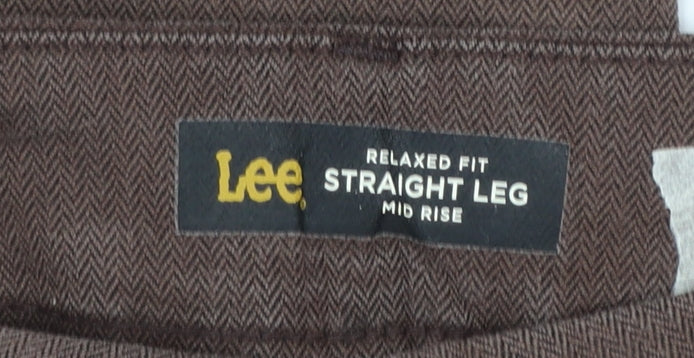 Lee Women's Brown Straight Leg Mid Rise Relaxed Fit Trousers Size 14 Long