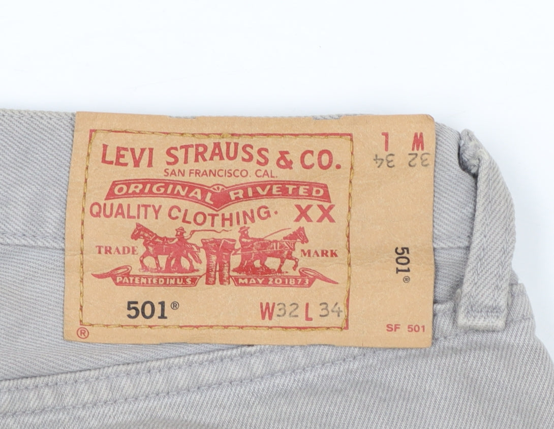Levi's 501 Men's Grey Button Fly Straight Jeans W32 L34