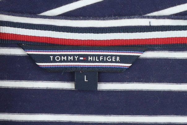 Tommy Hilfiger Women's Blue Striped Cotton T-Shirt L