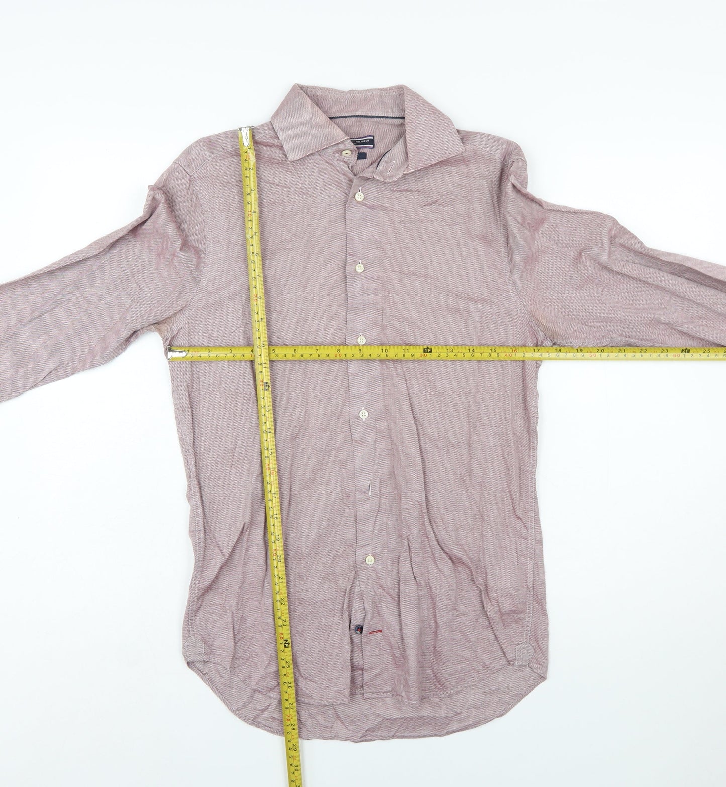 Tommy Hilfiger Men Red Slim Fit Cotton Long Sleeve Button-Up Shirt Size 15