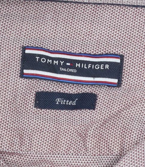 Tommy Hilfiger Men Red Slim Fit Cotton Long Sleeve Button-Up Shirt Size 15