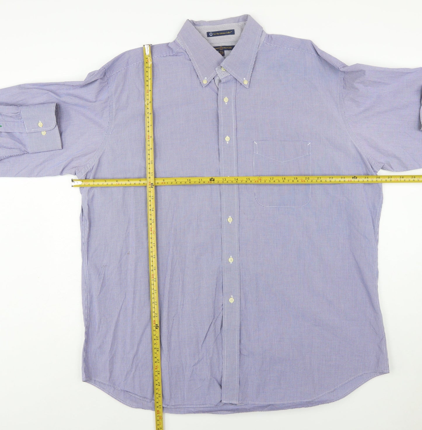 Tommy Hilfiger Men's Blue Check Button-Down XL Cotton Shirt