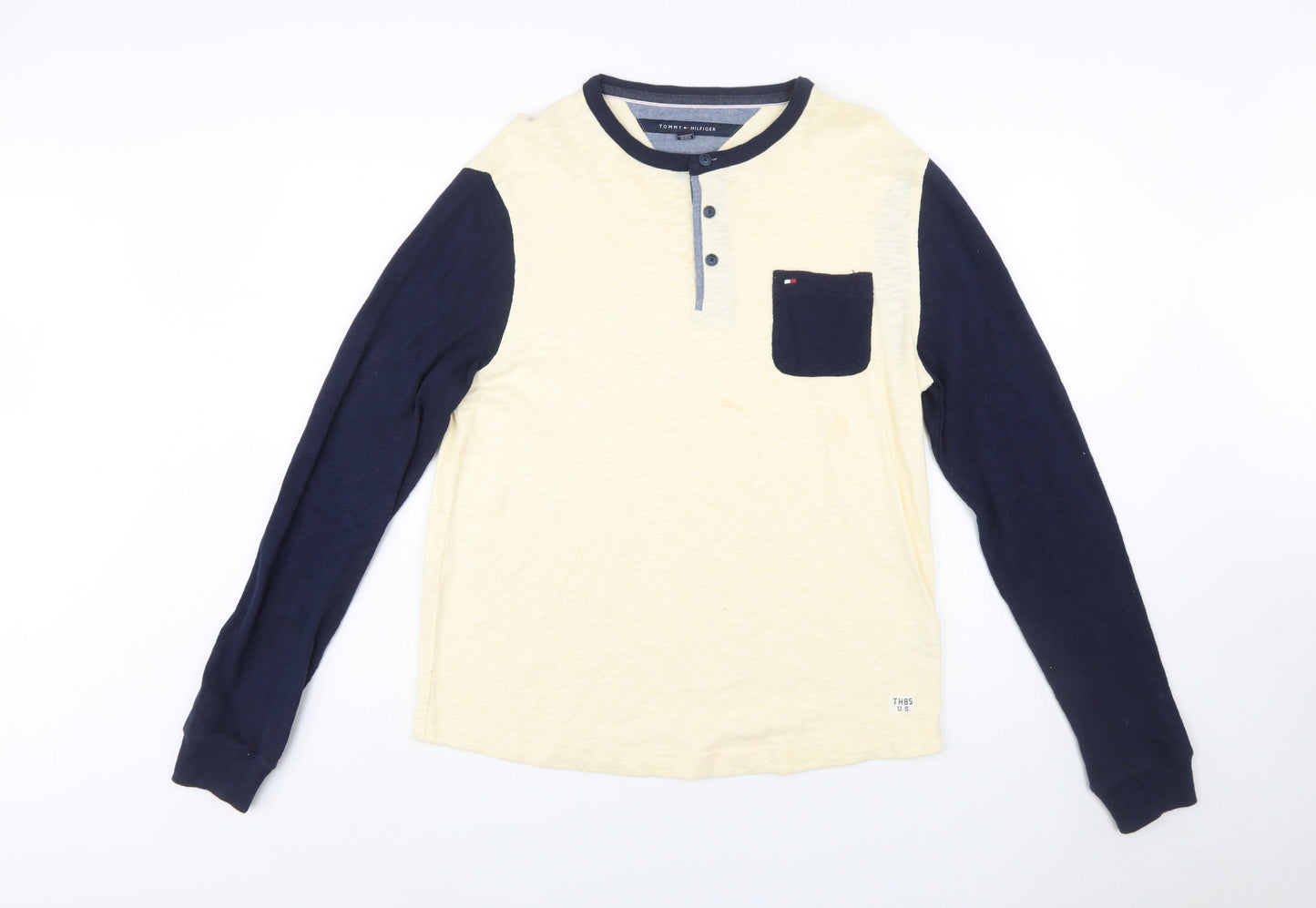 Tommy Hilfiger Men's Beige & Navy Long Sleeve Henley Top M