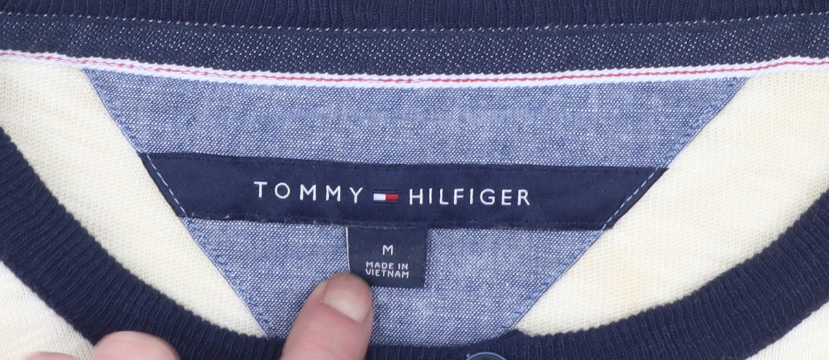 Tommy Hilfiger Men's Beige & Navy Long Sleeve Henley Top M