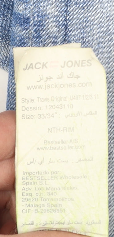 Jack & Jones Men’s Blue Distressed Straight Denim Jeans Size 33/34