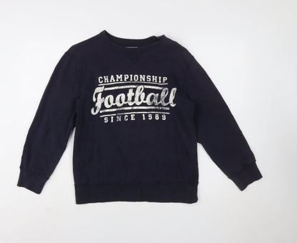 Additional front view of The Children's Place boys’ navy football sweatshirt l 10-12 crew neck pullover