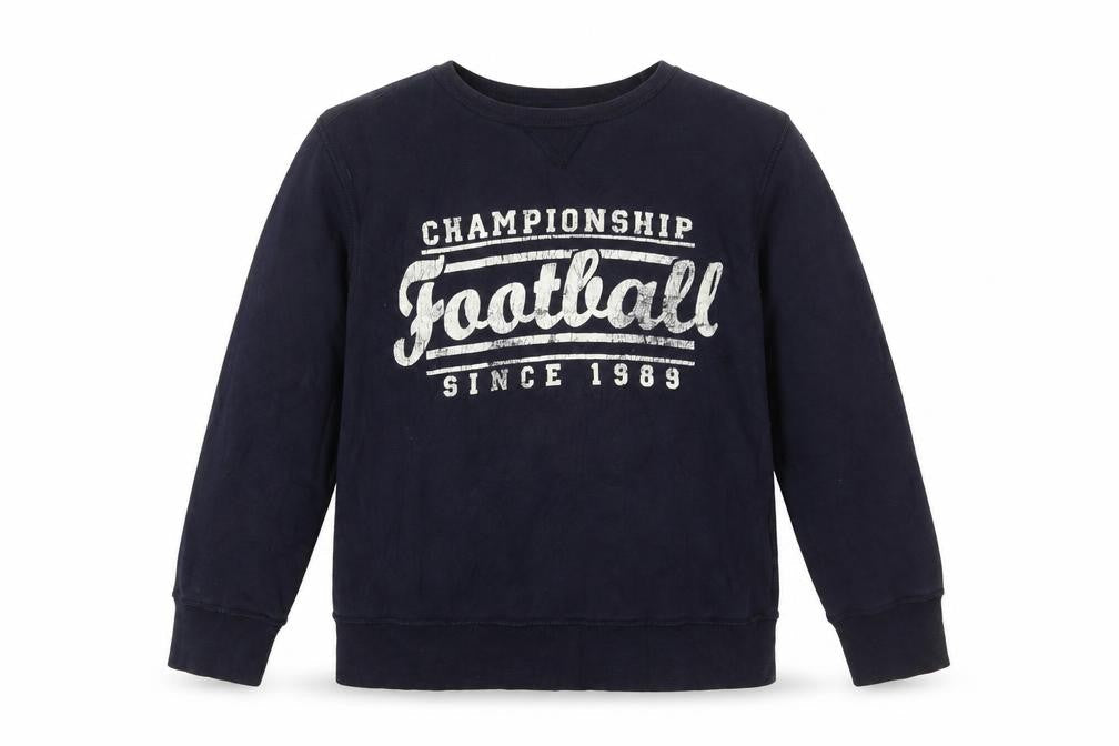 The Children's Place Boys Navy Football Sweatshirt L 10-12 Crew Neck Pullover