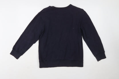 Close-up detail of The Children's Place boys’ navy football sweatshirt l 10-12 crew neck pullover