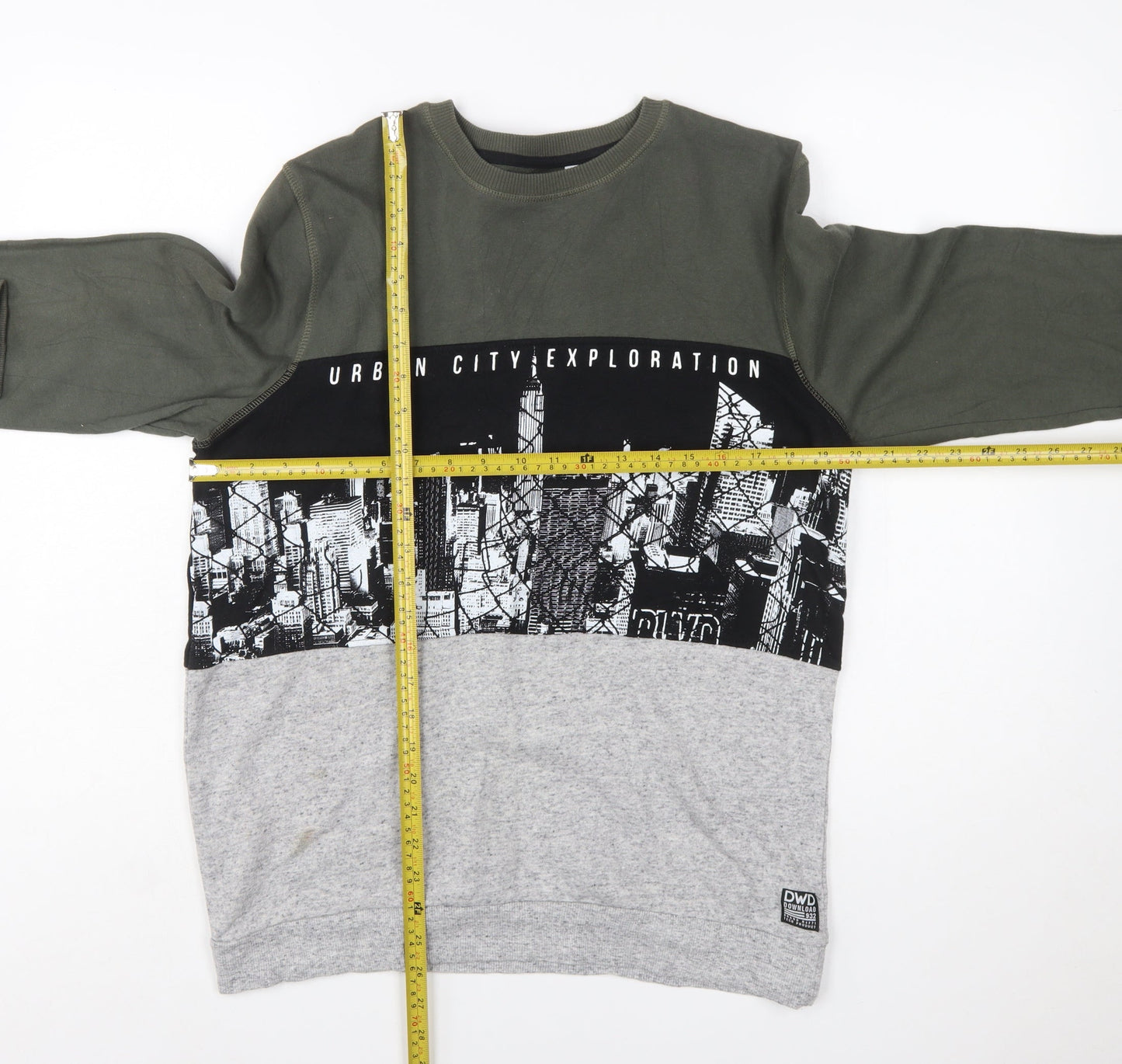 C&A DWD Teens Green Black Grey Urban Graphic Pullover Sweatshirt L