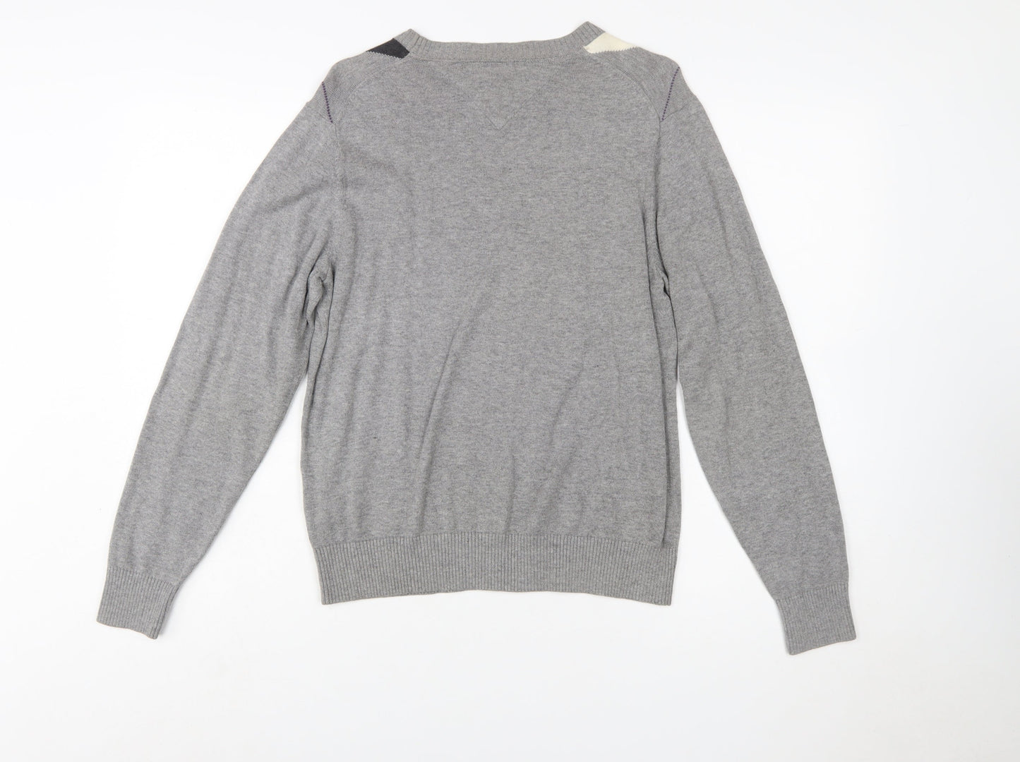 Tommy Hilfiger Men's Grey Argyle Cotton Crew Neck Jumper XS