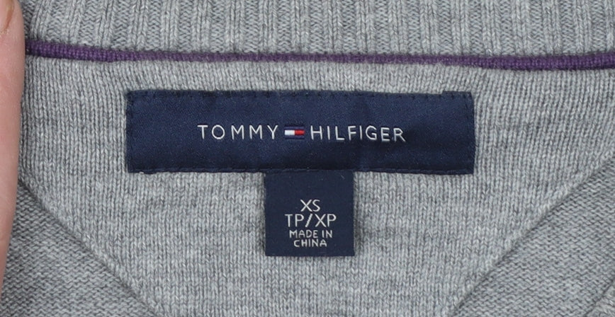Tommy Hilfiger Men's Grey Argyle Cotton Crew Neck Jumper XS