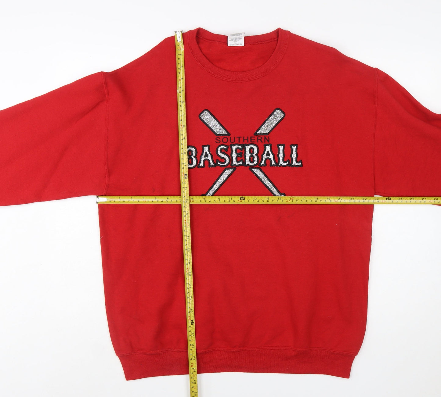 Jerzees Women Red Baseball Graphic Pullover Sweatshirt Size L