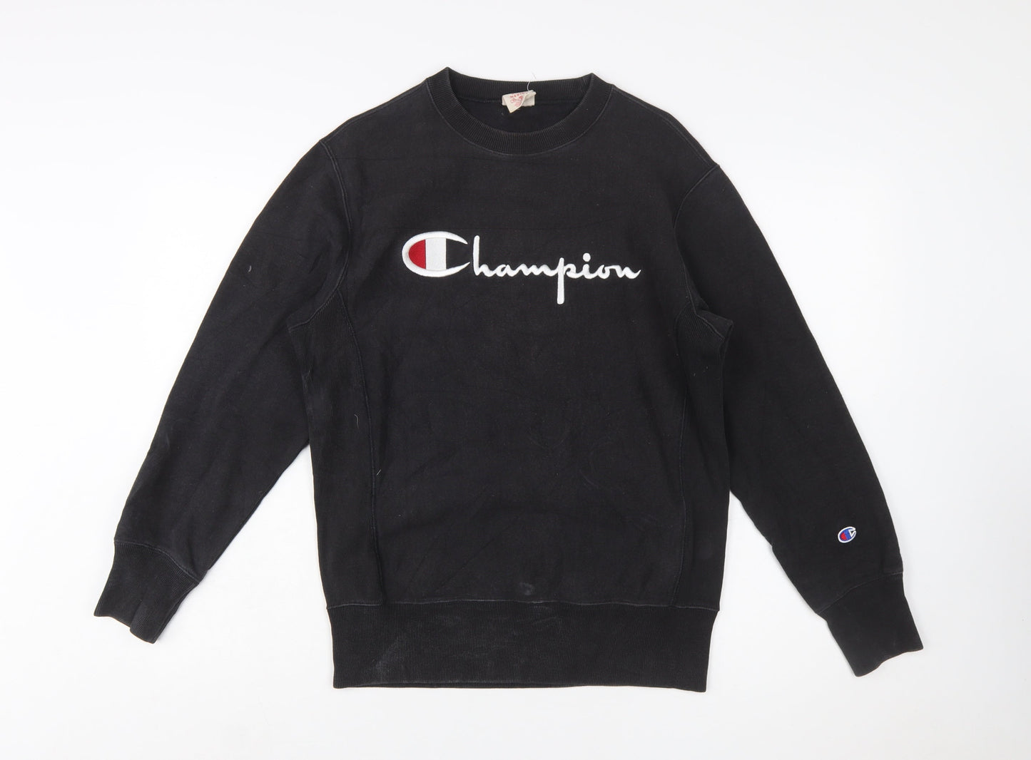 Champion Men's Black Reverse Weave Sweatshirt Medium Pullover Logo