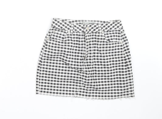 Topshop Women Black Check Denim Mini Skirt Size 10