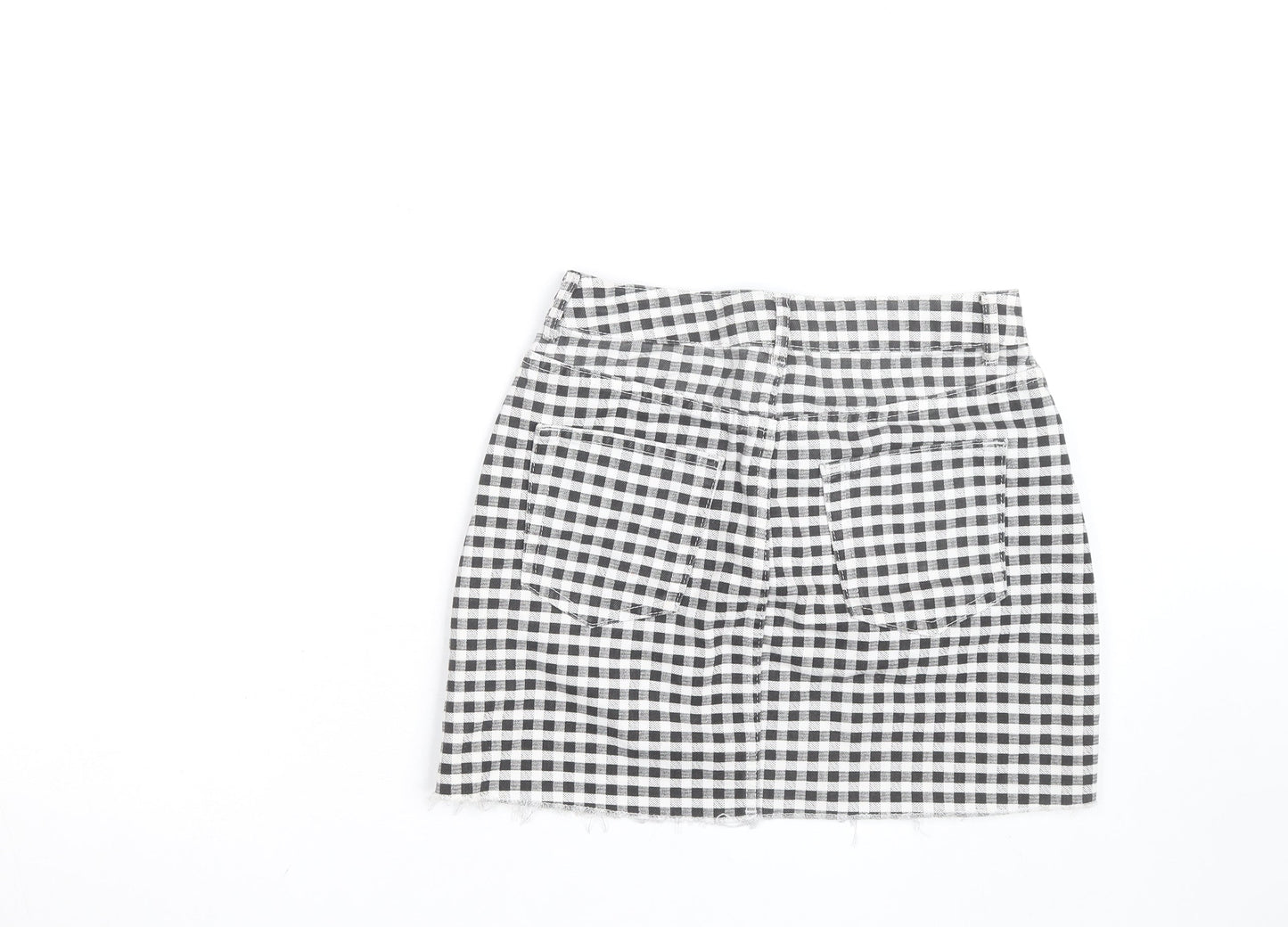 Topshop Women Black Check Denim Mini Skirt Size 10