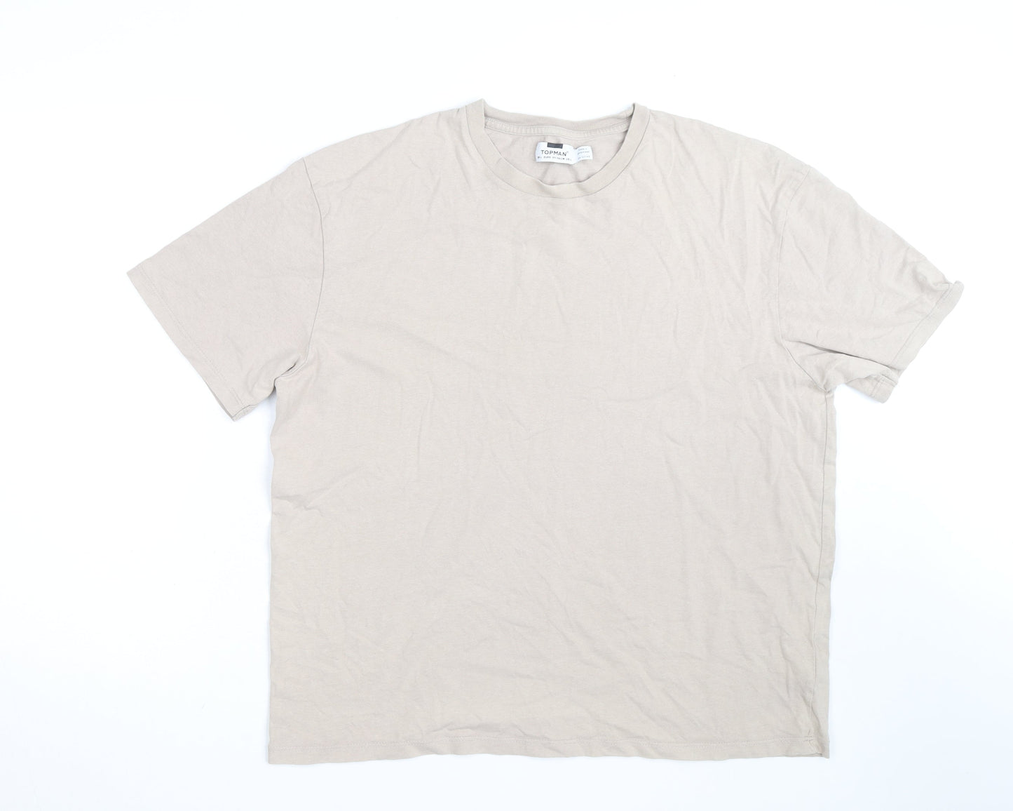 Topman Men's Beige Crew Neck Cotton Regular Fit T-Shirt L