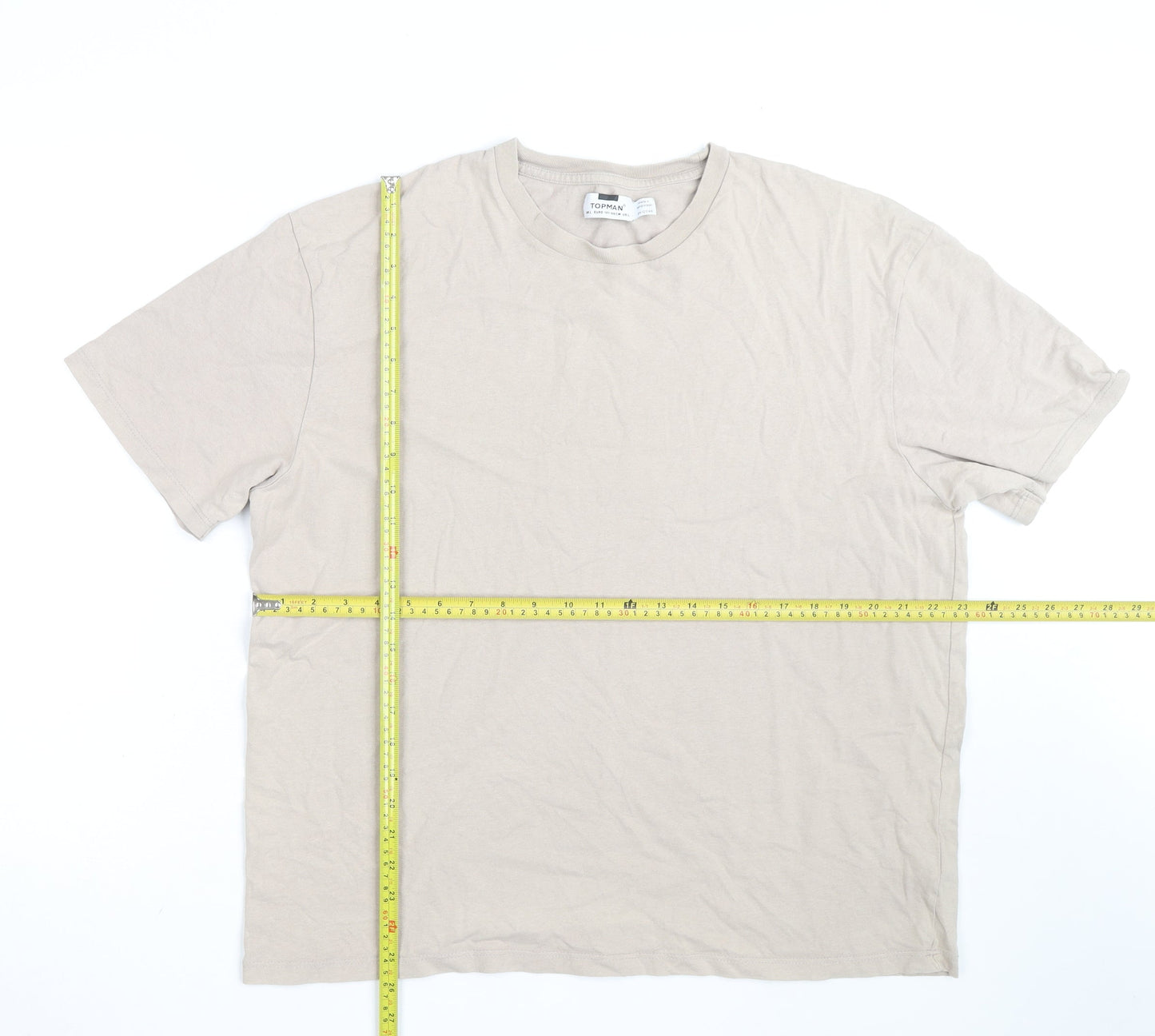Topman Men's Beige Crew Neck Cotton Regular Fit T-Shirt L
