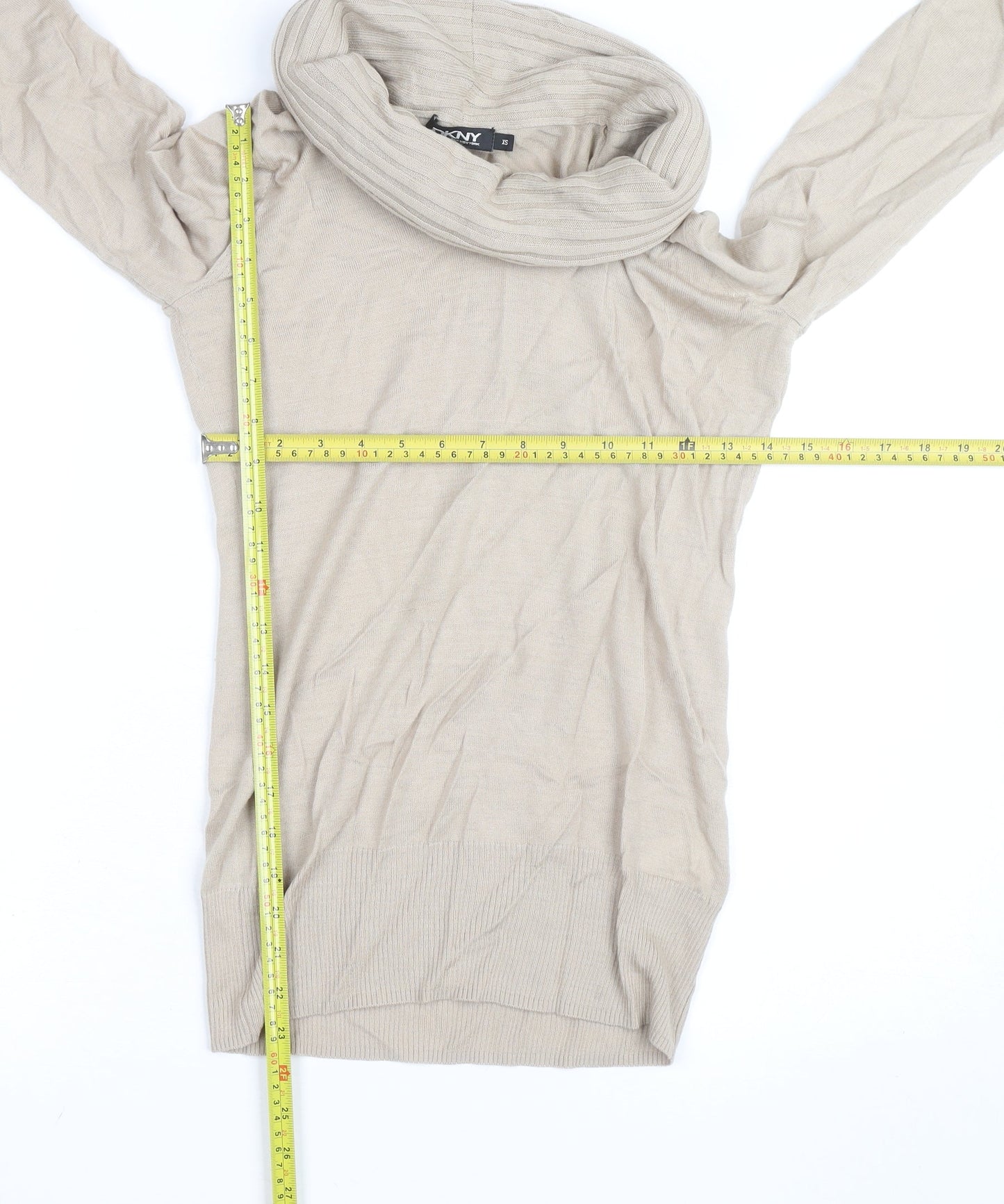 DKNY Women Beige Roll Neck Long Sleeve Wool Knit Top XS