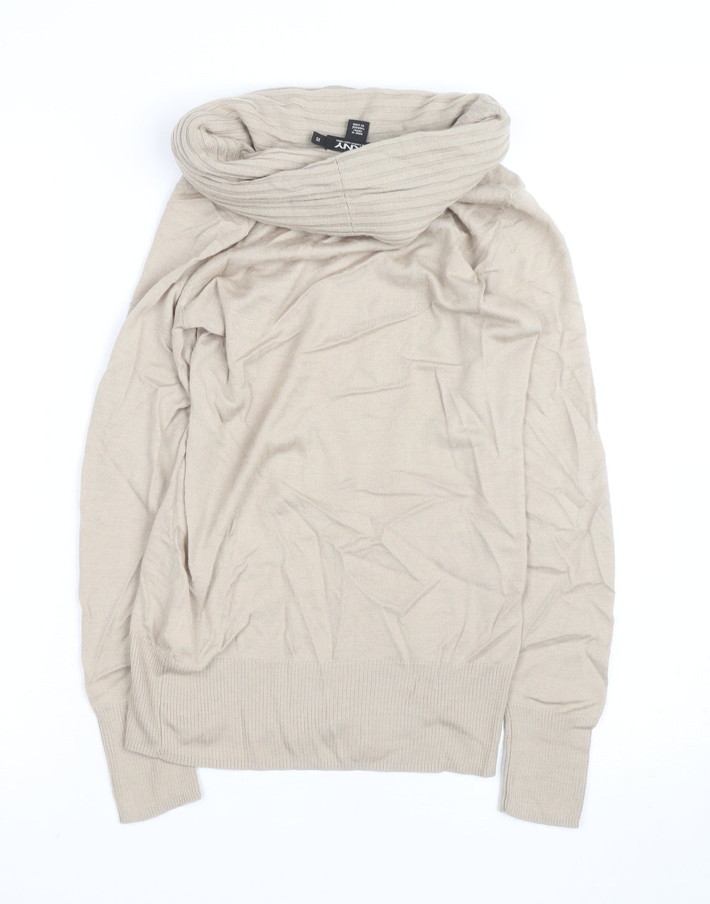 DKNY Women Beige Roll Neck Long Sleeve Wool Knit Top XS