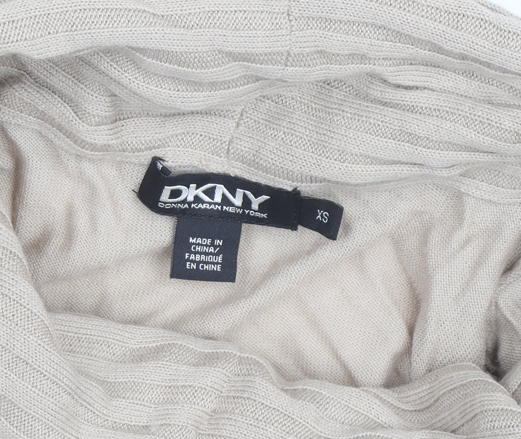 DKNY Women Beige Roll Neck Long Sleeve Wool Knit Top XS