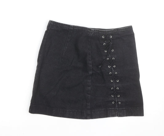 Topshop Women’s Black Denim Lace Up Mini Skirt Size 10