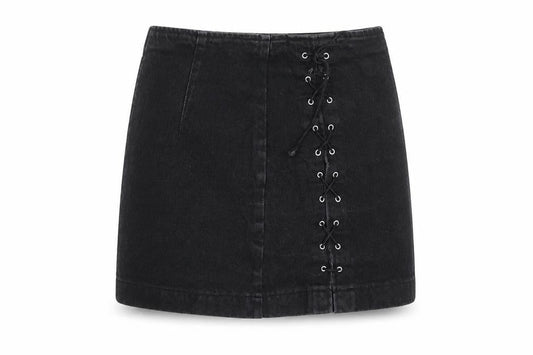 Topshop Women’s Black Denim Lace Up Mini Skirt Size 10