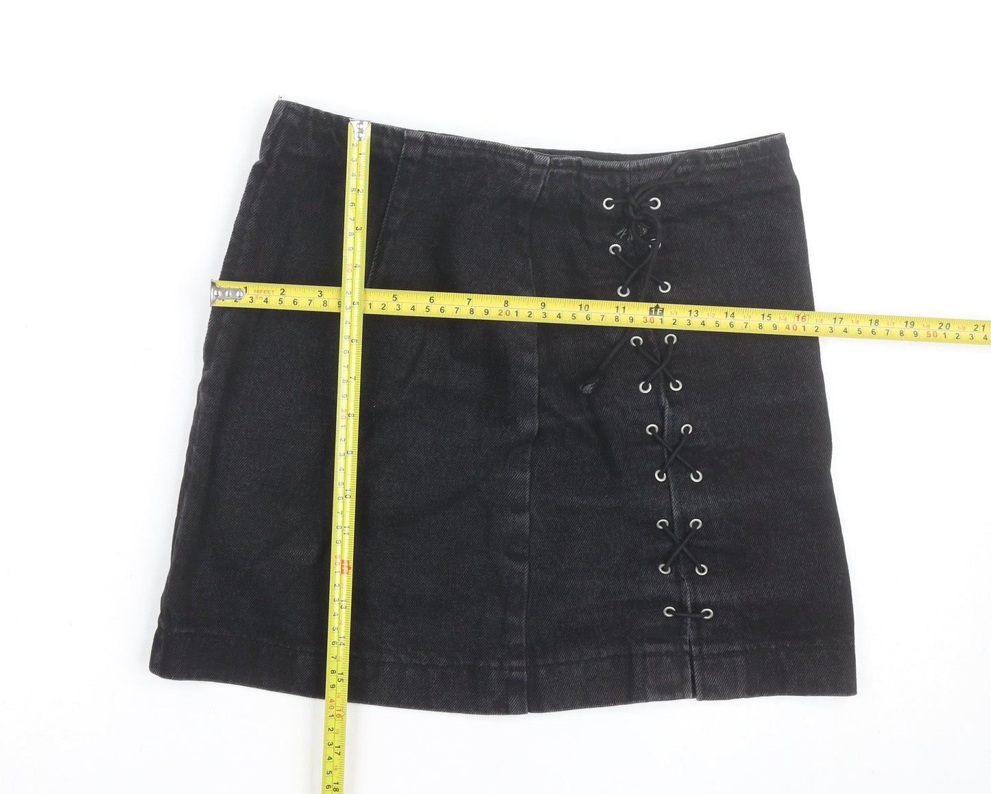 Topshop Women’s Black Denim Lace Up Mini Skirt Size 10