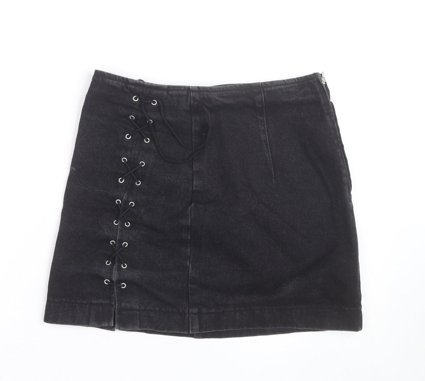 Topshop Women’s Black Denim Lace Up Mini Skirt Size 10
