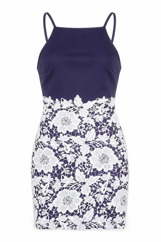 Boohoo Women’s Blue Lace Bodycon Halter Dress Size 10