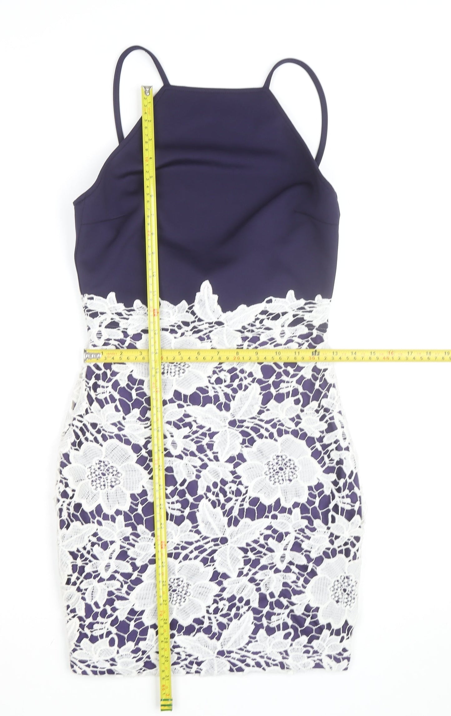Boohoo Women’s Blue Lace Bodycon Halter Dress Size 10