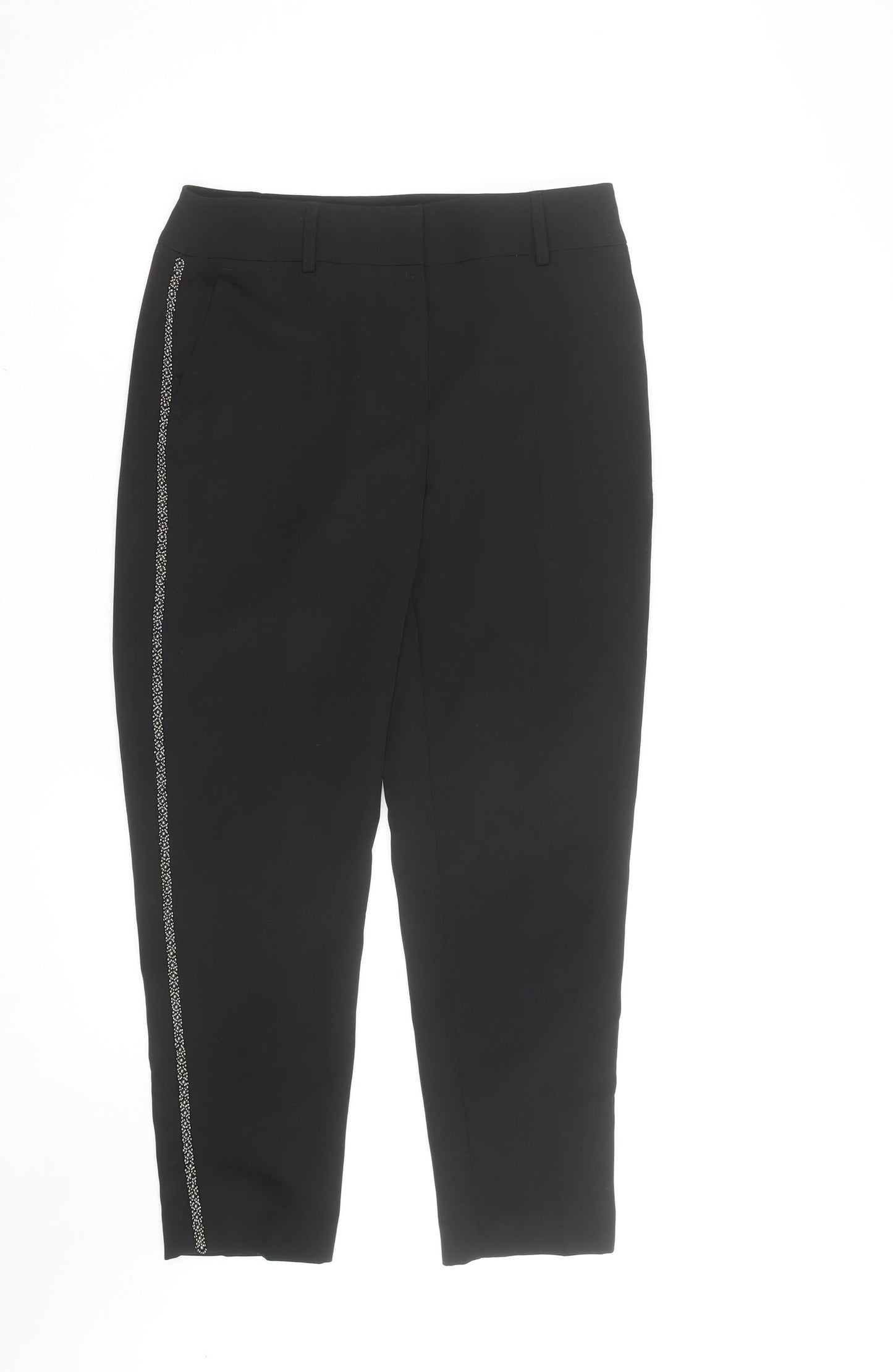 Dorothy Perkins Women’s Black Beaded Trim Ankle Trousers Size 8 Slim Fit