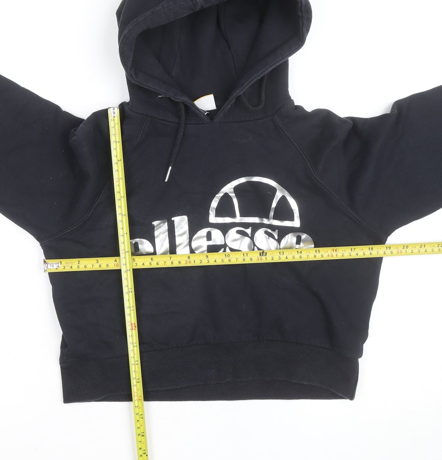 Ellesse Womens Black Cropped Pullover Hoodie UK 10 Logo Print