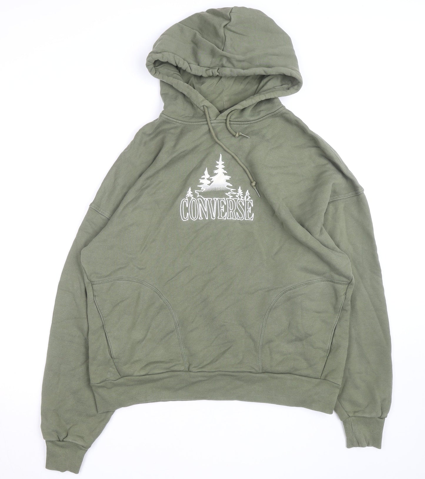Converse Womens Green Pullover Hoodie Size M Drawstring Cotton Blend
