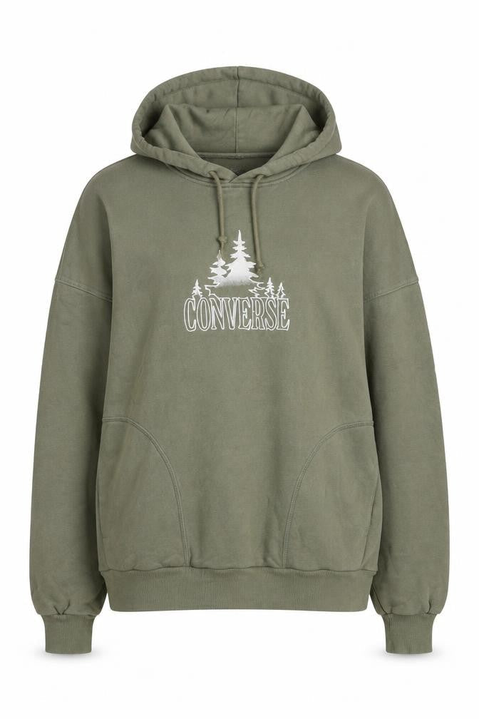 Converse Womens Green Pullover Hoodie Size M Drawstring Cotton Blend
