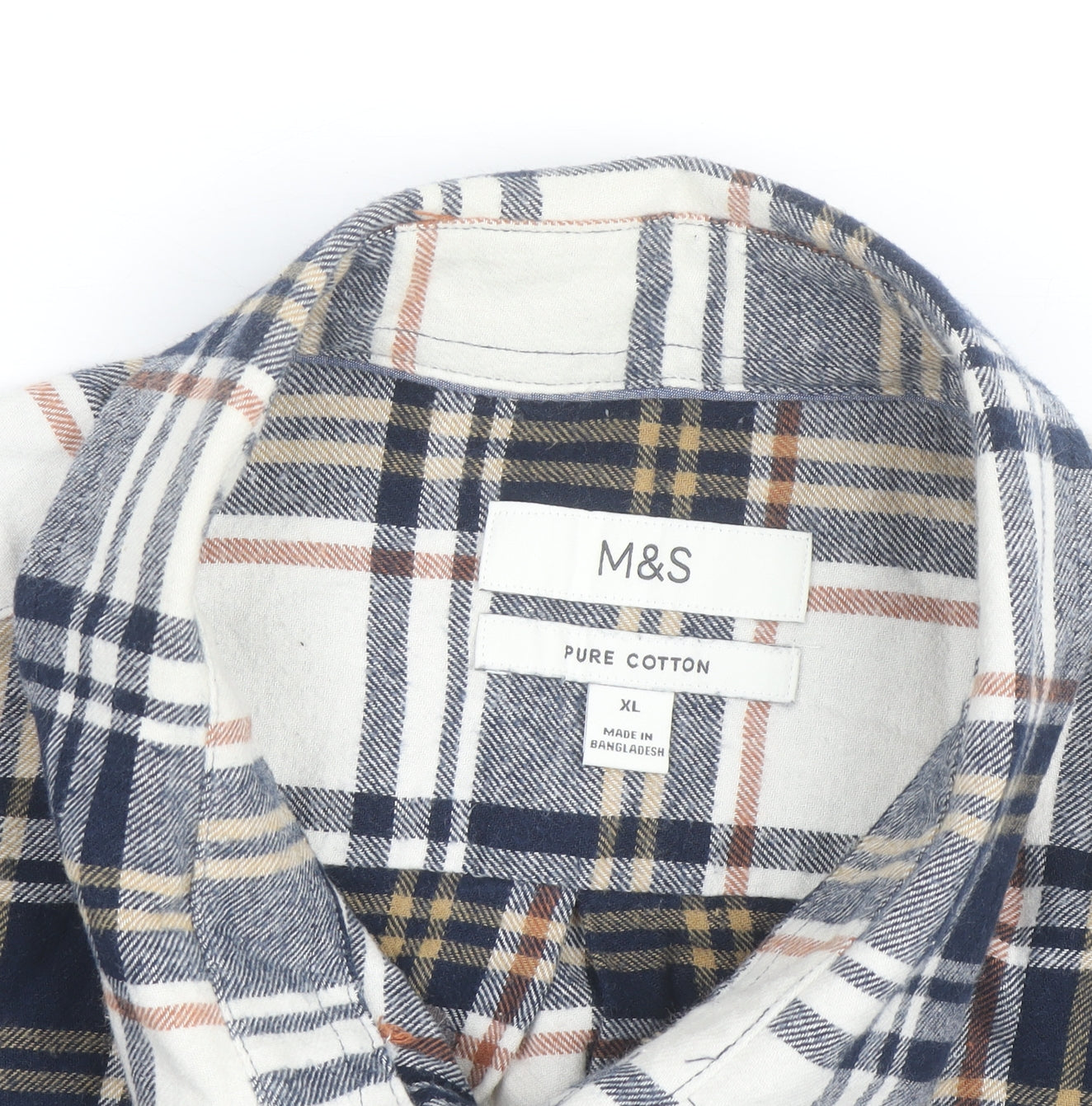 Marks and Spencer Men's Blue Plaid Cotton Flannel Shirt XL