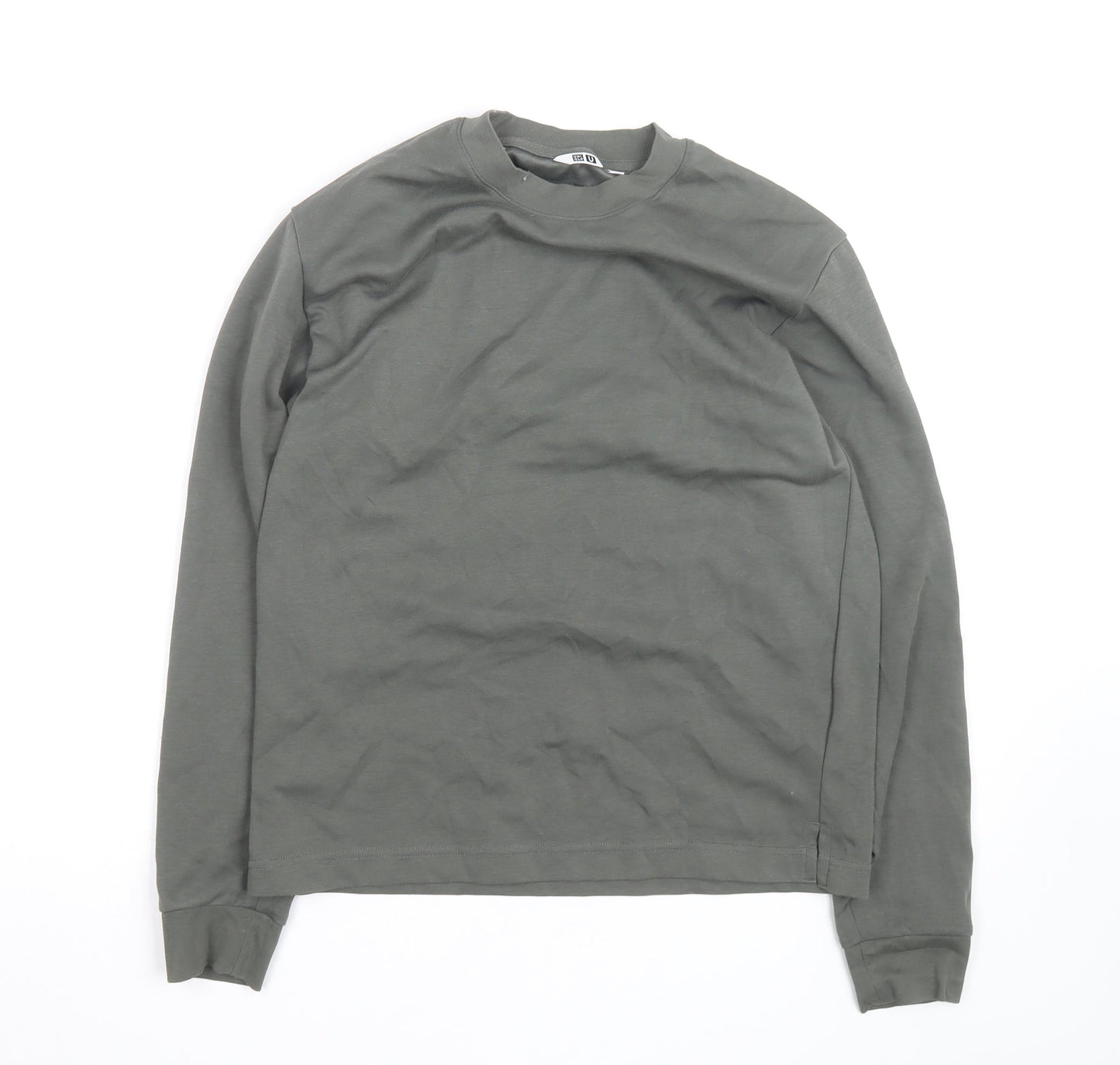 Uniqlo Men Grey XS Long Sleeve Crew Neck Cotton Casual Top