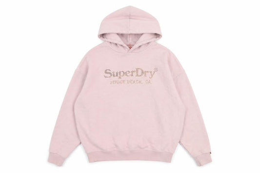 Superdry Womens Pink Hooded Pullover Sweatshirt UK 8 Rhinestone Logo