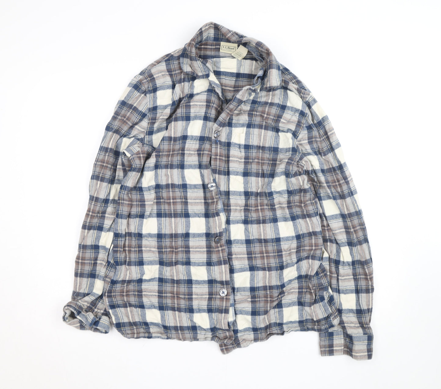 L.L. Bean Men's Blue Check Flannel Button-Up Shirt M Tall