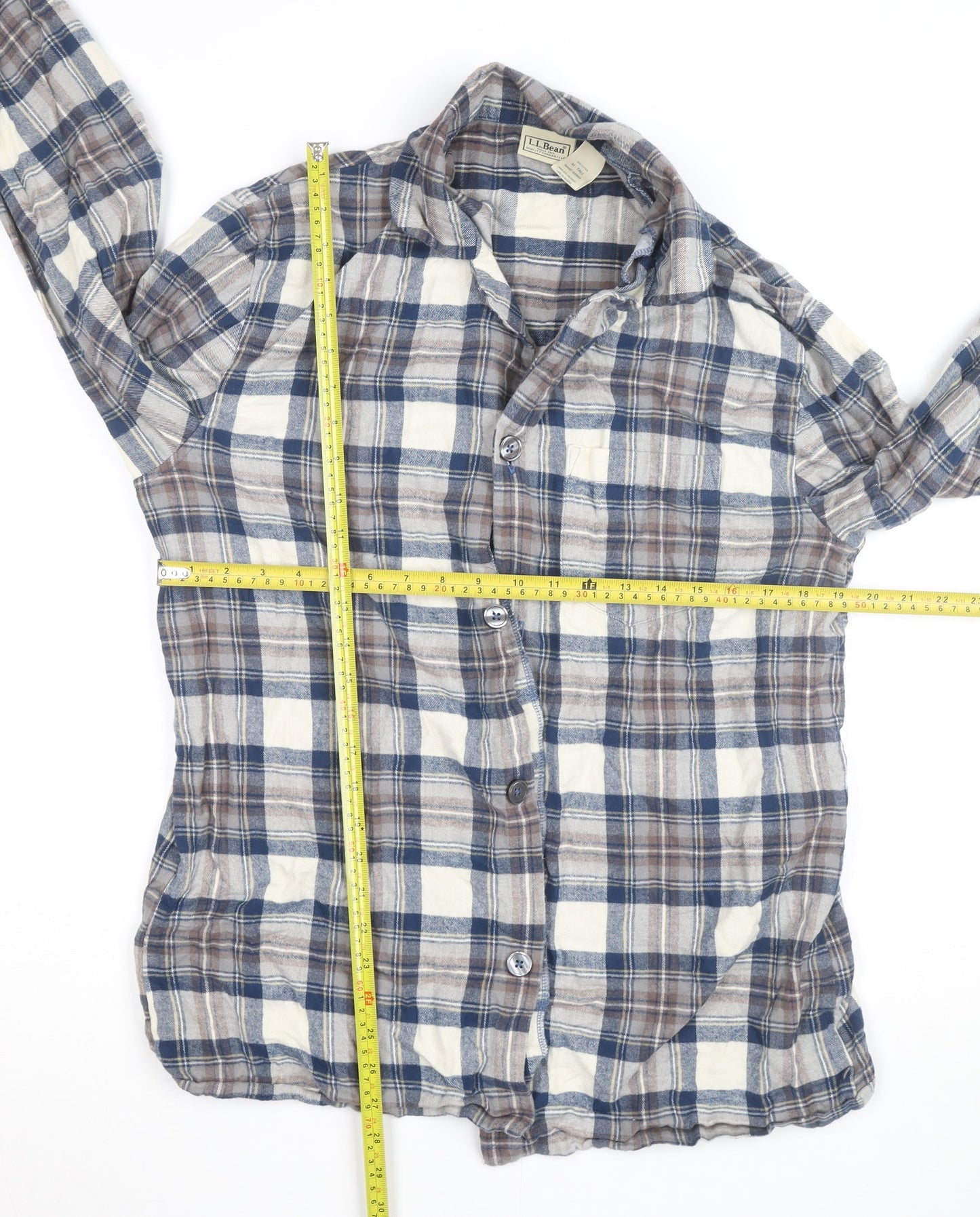 L.L. Bean Men's Blue Check Flannel Button-Up Shirt M Tall